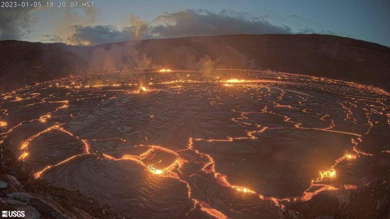 This webcam image provided by the U.S. Geological Survey shows Hawaii’s Kilauea volcano, Thursday, Jan. 5, 2023