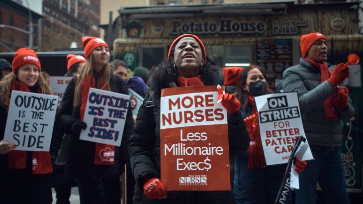 New York nurses on a picket line