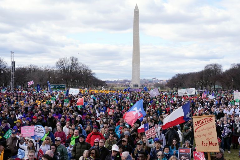 Anti-abortion activists participate in 'March for Life' rally in front of the Washington Monument in Washington, DC