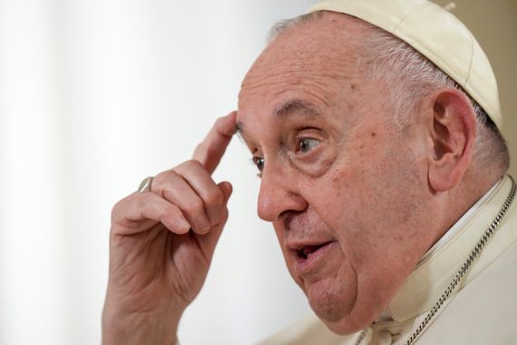 Pope Francis speaks during an interview with The Associated Press