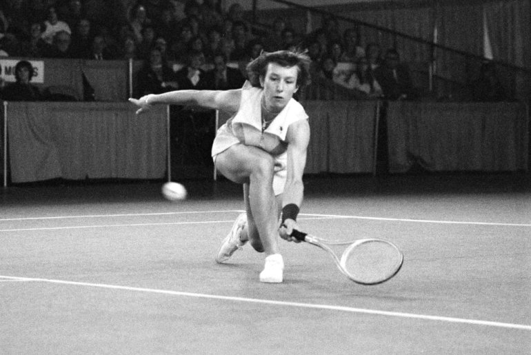 Martina Navratilova plays during a match in 1977