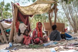 Children rest at the shade of a makeshift tent at the compound of the Agda Hotel, in the city of Semera, Afar region, Ethiopia.