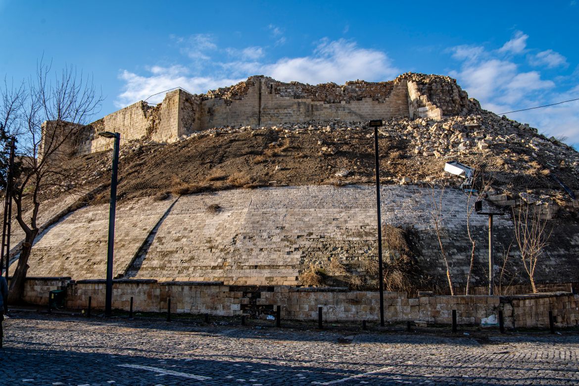 Gaziantep Castle, used by the Romans and Byzantines and the city’s main tourist attraction, heavily damaged by the 7.8 magnitude earthquake