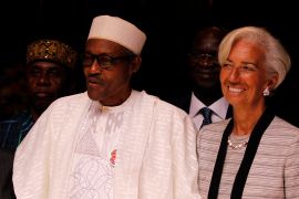 International Monetary Fund (IMF) Managing Director Christine Lagarde with Nigeria's President Muhammadu Buhari