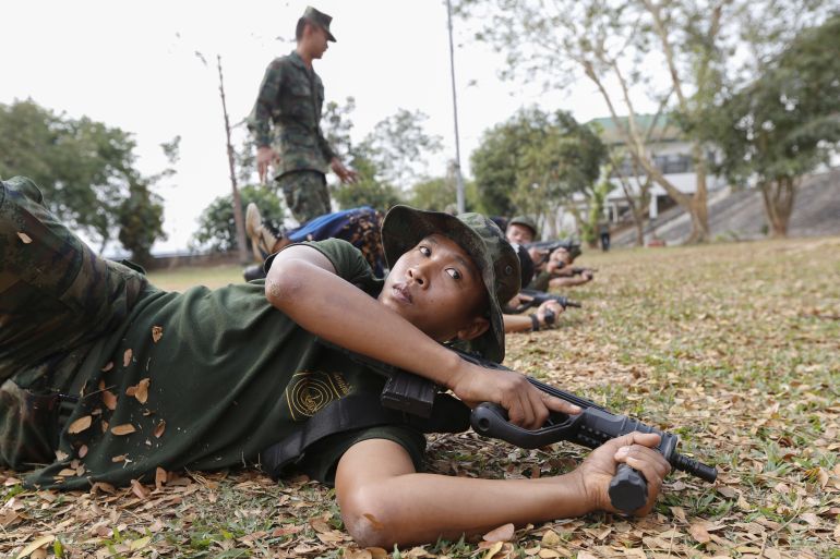 A Thai soldier takes part in training at the port of Chiang Saen on the Thai side of the Golden Triangle at the border between Thailand, Laos and Myanmar on the Mekong river March 3, 2016. Patrols on the Mekong River by the Laotian army and Myanmar police have subdued pirates who once robbed cargo ships with impunity. But drug production and trafficking in the region, known as the Golden Triangle, is booming - despite the presence of Chinese gunboats and Chinese armed police. The United Nations Office on Drugs and Crime estimates that Southeast Asia's trade in heroin and methamphetamine was worth $31 billion in 2013. REUTERS/Jorge Silva SEARCH "SILVA MEKONG" FOR THIS STORY. SEARCH "THE WIDER IMAGE" FOR ALL STORIES