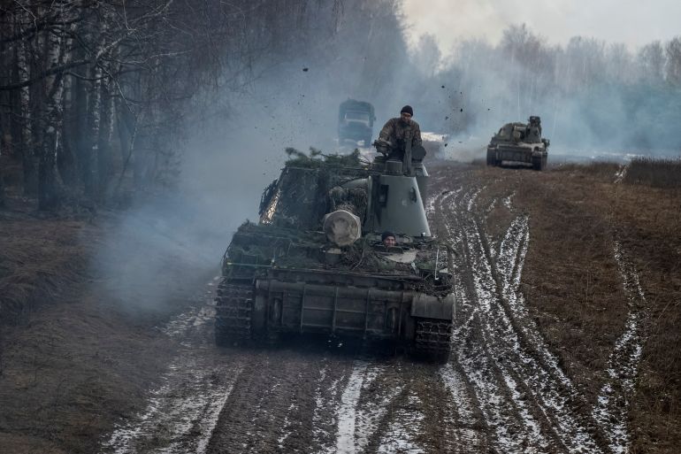 Ukrainian servicemen attend a drill of armed forces at the border with Belarus, amid Russia's attack on Ukraine near Chornobyl, Ukraine February 2, 2023