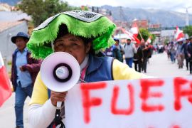 Demonstrators take part in a protest to demand Peru's President Dina Boluarte to step down, in Cuzco, Peru February 2, 2023