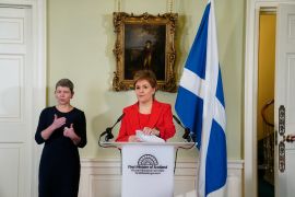 Nicola Sturgeon announced at Bute House in Edinburgh on February 15, 2023, that she will stand down as first minister of Scotland [Jane Barlow/pool via Reuters]