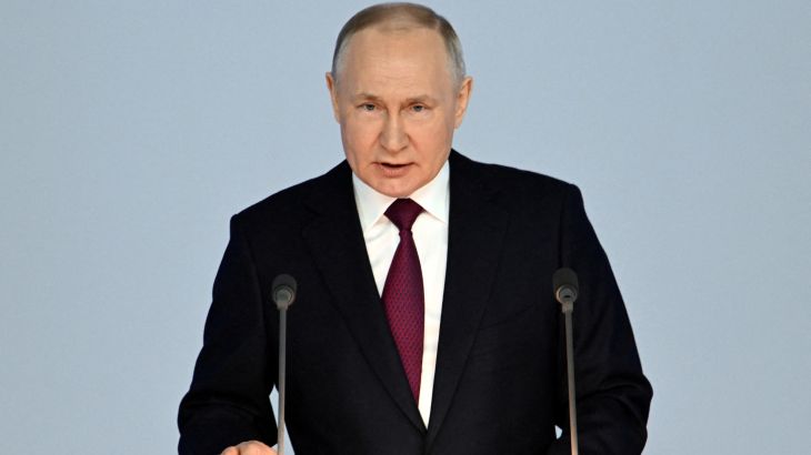 Russian President Vladimir Putin delivers his annual address to the Federal Assembly in Moscow, Russia