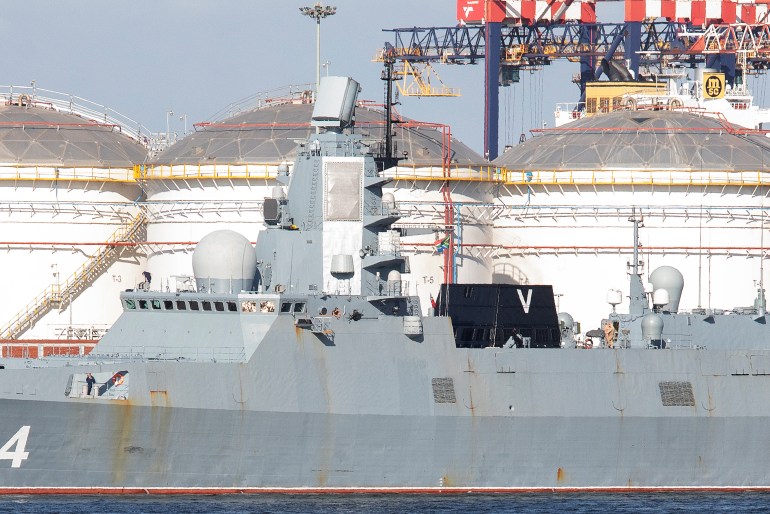 A general view of Russian military frigate 'Admiral Gorshkov' in South Africa