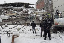 Snow in Adana, Turkey as rescueers search for people trapped under rubble