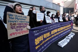 Protesters outside Myanmar embassy in Seoul