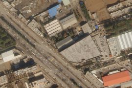 This satellite image from Planet Labs PBC shows damage to the roof of an Iranian military workshop after a drone attack in Isfahan, Iran