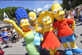 Characters from The Simpsons pose before the premiere of "The Simpsons Movie", Springfield, Vermont, July 21, 2007. Walt Disney Co. has been recently removed an episode from cartoon series The Simpsons that included a reference to “forced labor camps” in China from its streaming service in Hong Kong. (AP Photo)
