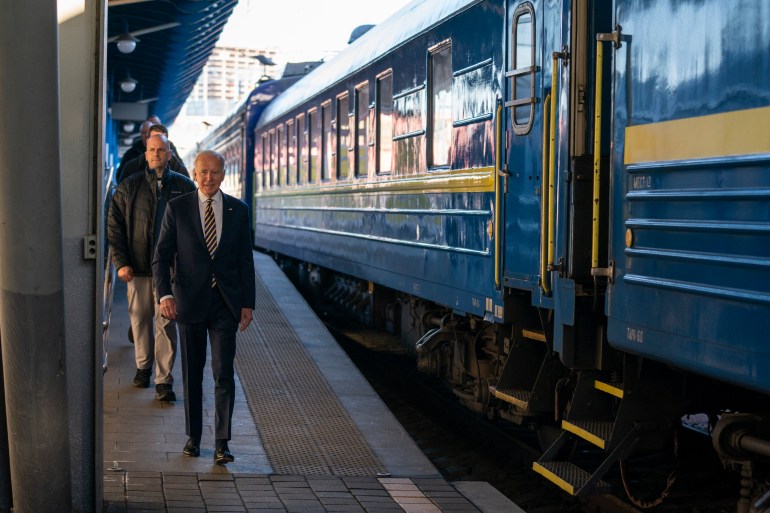 US President Joe Biden arrives by train on surprise visit to Kyiv 