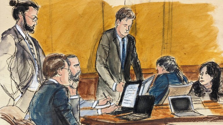 A court drawing shows Garcia Luna's defence team 