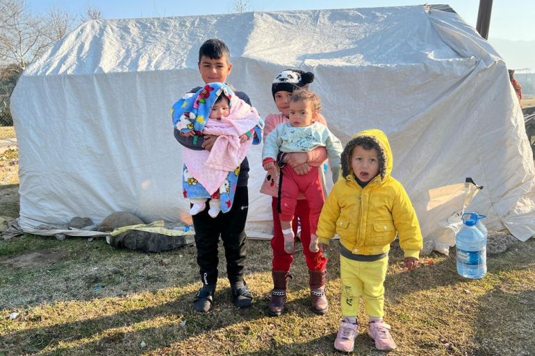 Children outside makeshift tents in Osmaniye [Patrick Keddie/Al Jazeera]