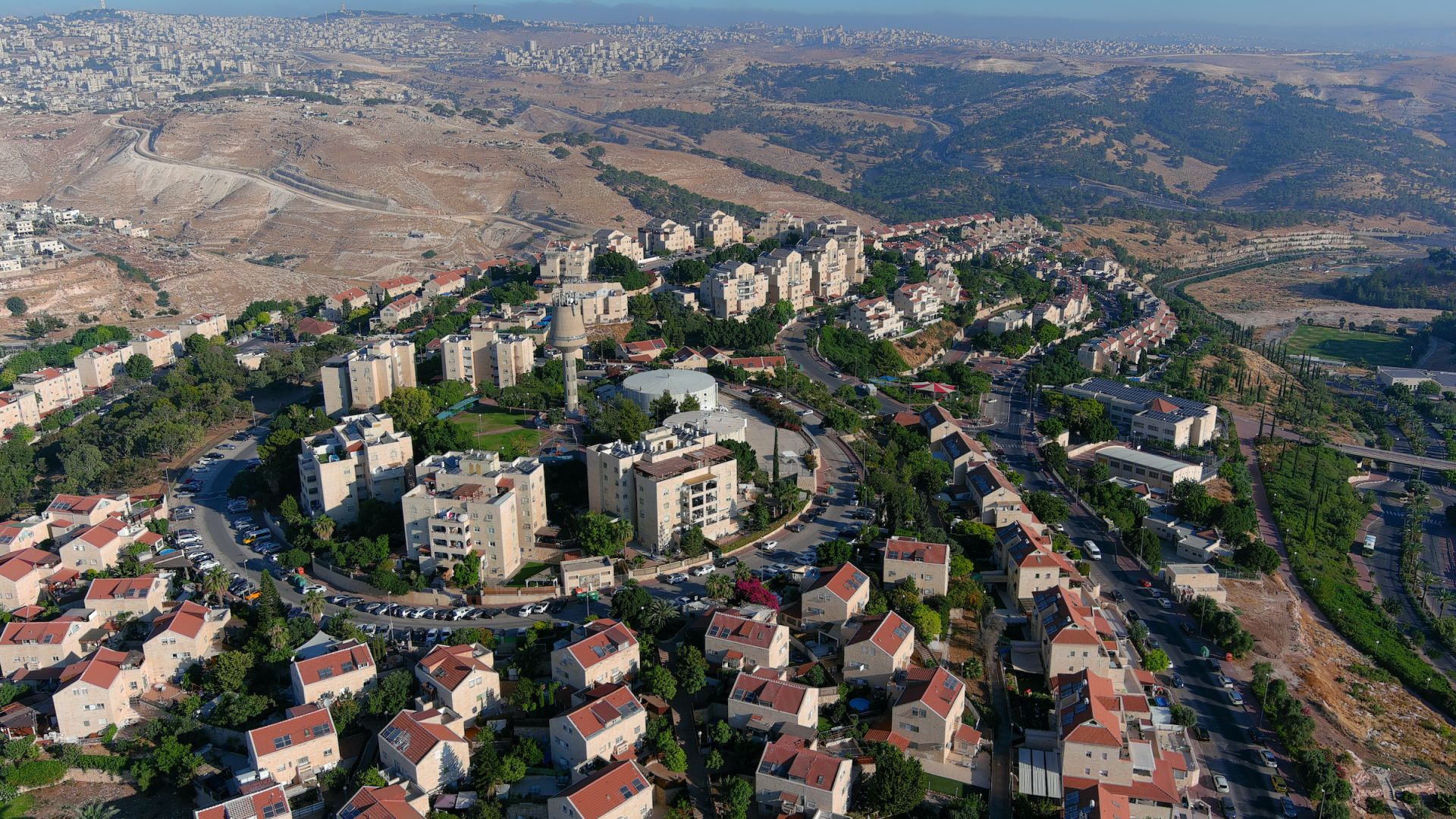 An aerial view shows the Jewish settlement of Maale Adumim in the Israeli-occupied West Bank, June 29, 2020. [Ilan Rosenberg/REUTERS]