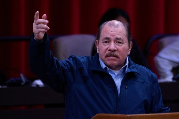 Nicaragua's President Daniel Ortega delivers a speech