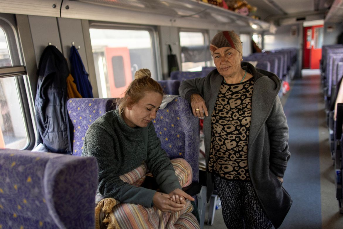 Turkish families shelter on a train after earthquake brought life to a standstill