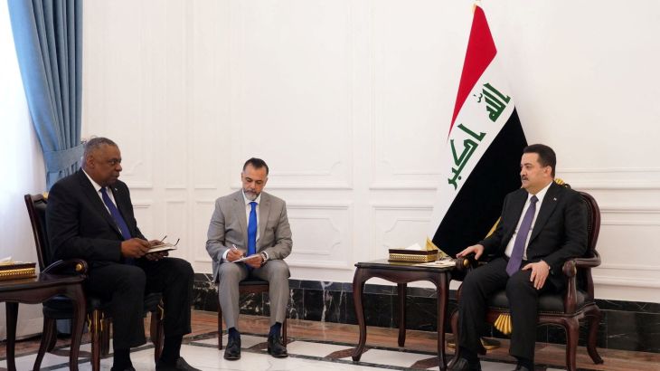 Iraqi Prime Minister Mohammed Shia al-Sudani meets with U.S. Defense Secretary Lloyd Austin.