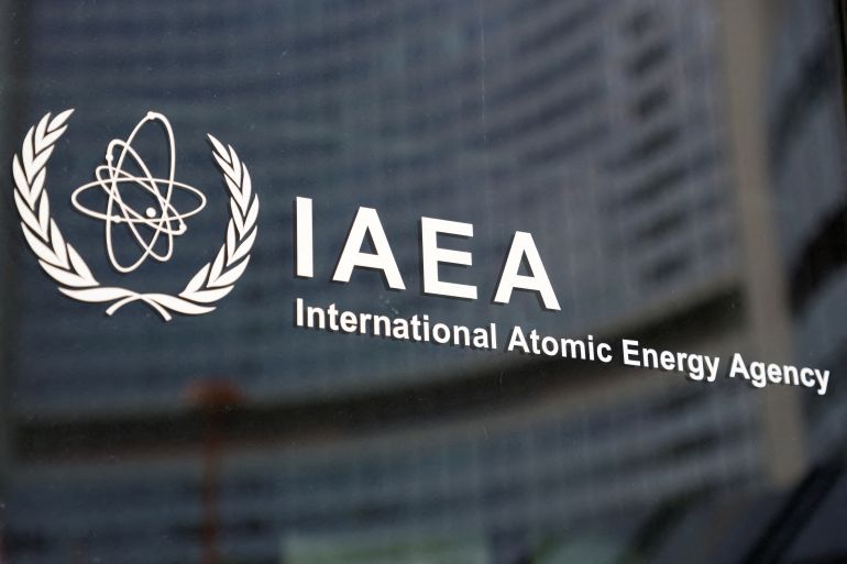FILE PHOTO: The logo of the International Atomic Energy Agency (IAEA) is seen at the organisation's headquarters in Vienna, Austria, March 6, 2023. REUTERS/Leonhard Foeger/File Photo