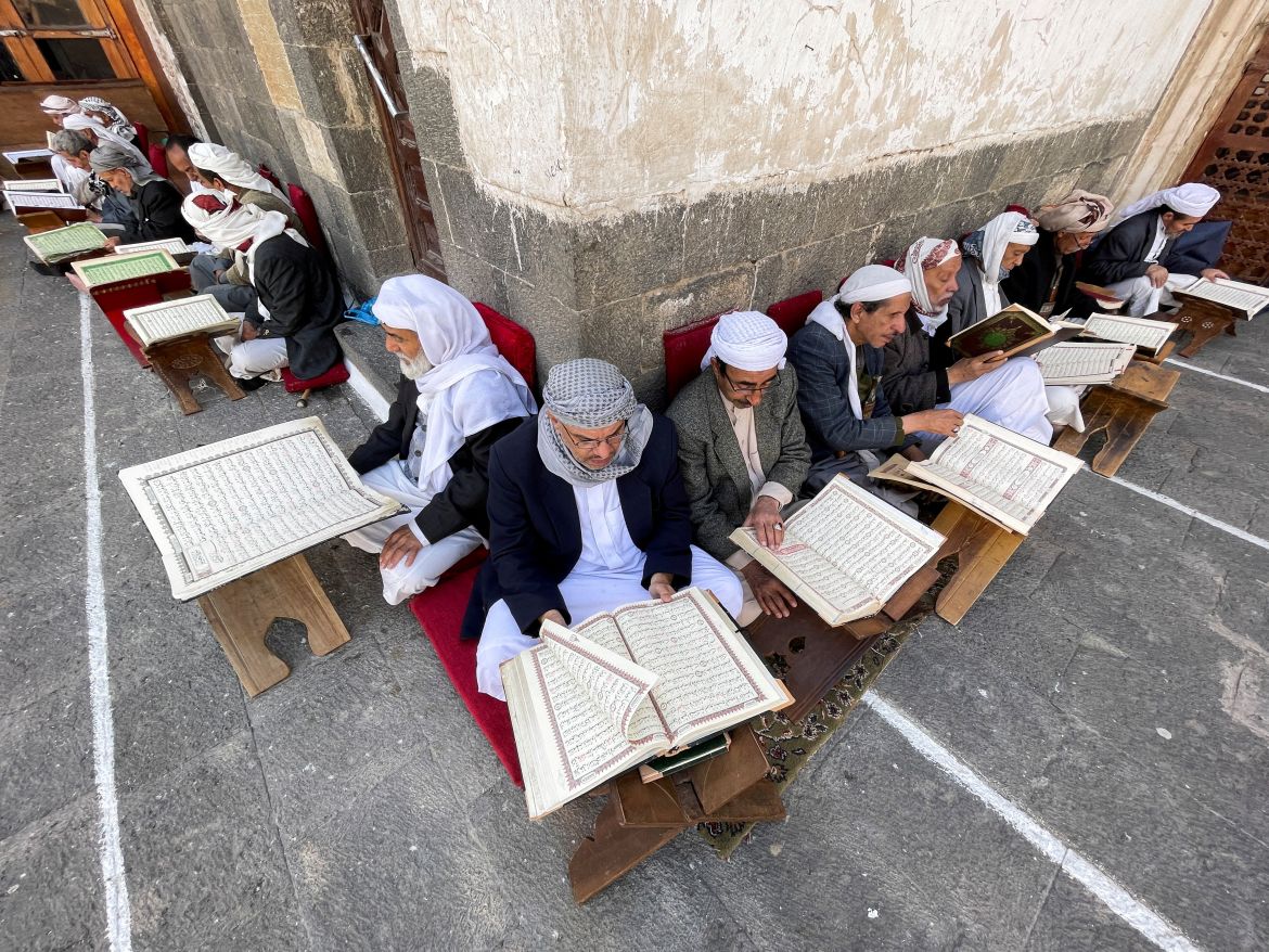 People read the Koran at the Grand Mosque ahead of the fasting month of Ramadan in Sanaa, Yemen