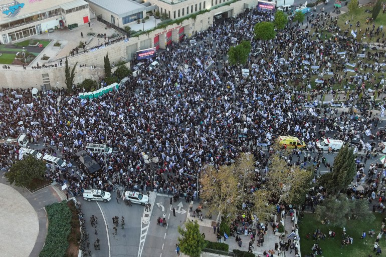 Israelis protest during a demonstration