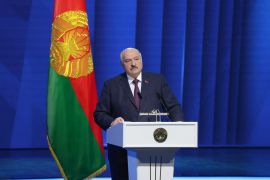 Belarusian President Alexander Lukashenko delivers an annual address to parliament and the nation in Minsk, Belarus [BelTA/Maxim Guchek/Handout via Reuters]