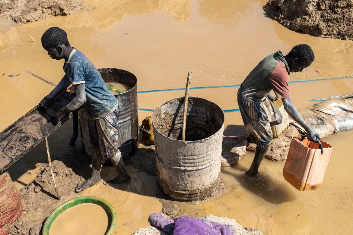 Artisanal gold miners search for gold at the Bantakokouta gold mine
