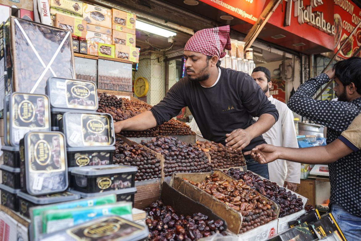 A variety of dates, usually imported from Middle Eastern countries, fills the markets during this month as Muslims prefer to break their fast with dates. 