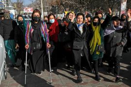 Afghan women chant slogans during a protest against the ban on university education for women, in Kabul, Afghanistan, Thursday, Dec. 22, 2022. (AP Photo)