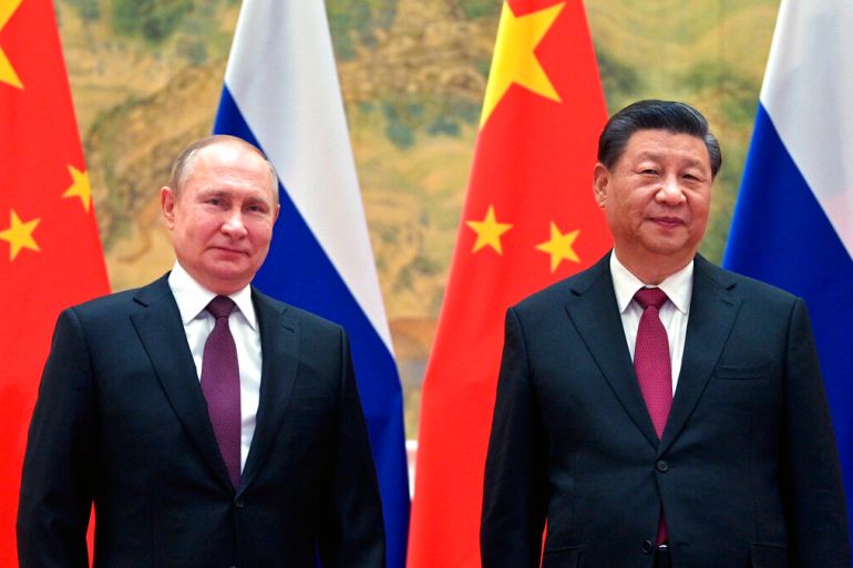 Chinese President Xi Jinping and Russian President Vladimir Putin pose for a photo prior to their talks in Beijing, China, in February 2022, before Russia's invasion of Ukraine.