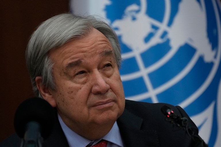 United Nations Secretary-General Antonio Guterres speaks to reporters during a news conference, in Baghdad, Iraq, Wednesday, March.1, 2023.