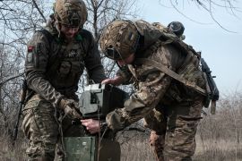 Ukrainian troops set up an anti-tank guided missile system Stugna at an undisclosed location near Bakhmut
