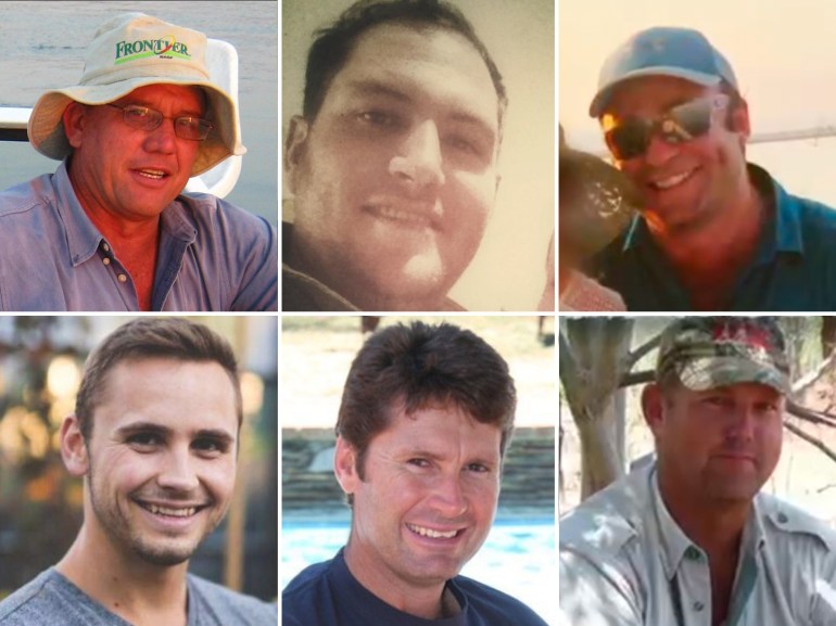 Composite image of six of the Gold Mafia couriers: Peter Bowen, Terence Ian Keith, Patrick Keith, Johannes Swan Jr, Johannes Swan Sr, and Talmage George Alexander.