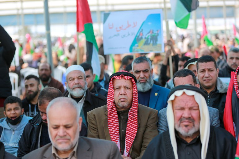 An elderly man joins a protest in Gaza