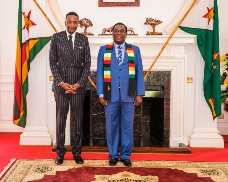 Diplomat at Large Uebert Angel with Zimbabwean President Emmerson Mnangagwa
