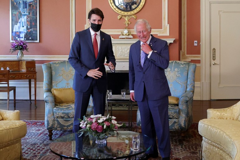 Britain's Prince Charles and Canadian Prime Minister Justin Trudeau hold a meeting in 2022