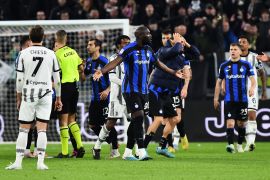 Inter Milan's Romelu Lukaku reacts after being sent off