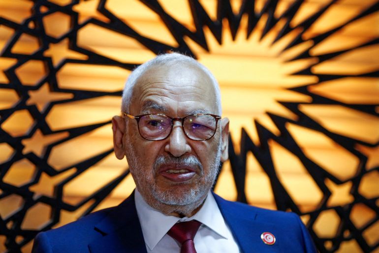 A portrait of Rached Ghannouchi, of the Ennahda party taken in his office.