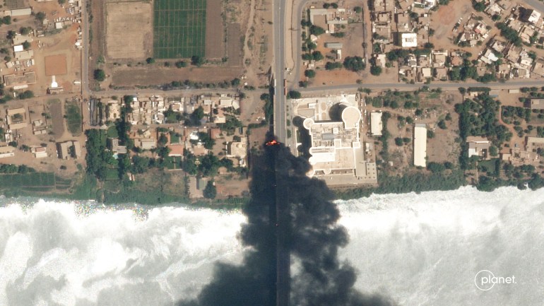 satellite photo by Planet Labs PBC shows fires burning near a hospital in Khartoum,
