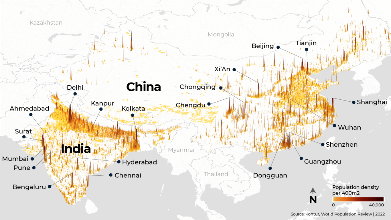 INTERACTIVE - India-China population map horizontal