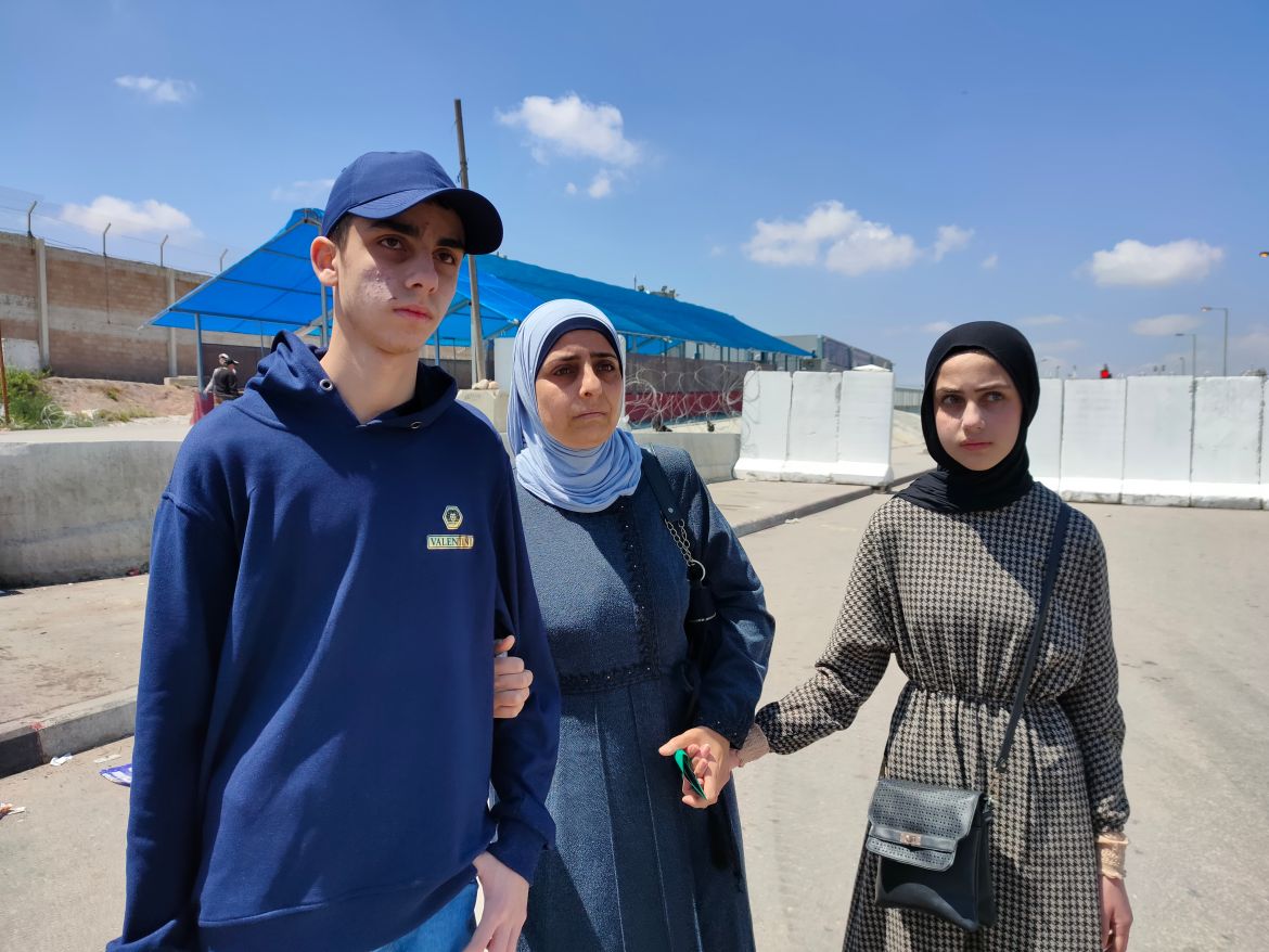 Majida Al-Hajj Hussein, 47, from Nablus, had to leave the checkpoint along with her two children, after Israeli soldiers prevented her 15-year-old son from passing