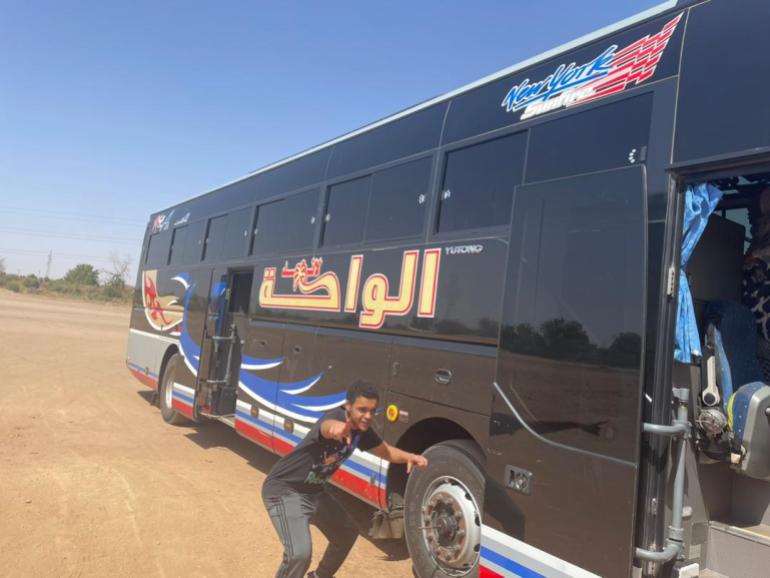 The bus the Abdel Bassit family took to the border of Egypt