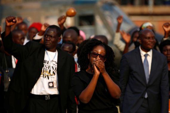 Former Zimbabwean President Robert Mugabe's daughter, Bona Mugabe, at his lying in state at the Rufaro stadium, in Mbare, Harare, Zimbabwe, September 13, 2019.