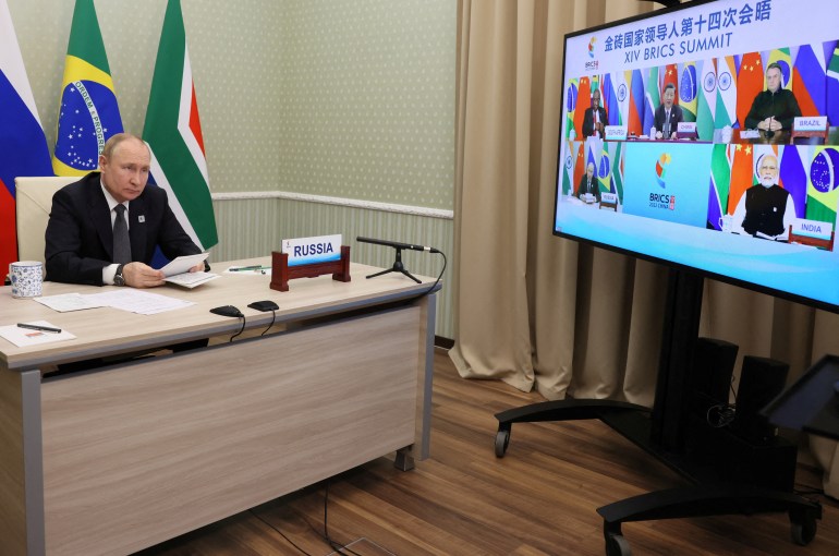 Russian President Vladimir Putin in a virtual meeting