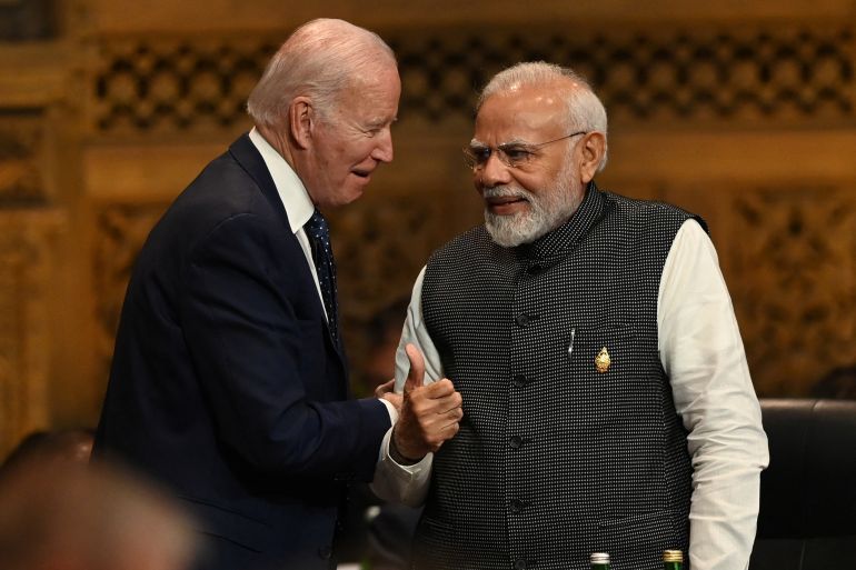 US President Joe Biden shakes hands with Indian Prime Minister Narendra Modi in 2022