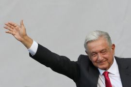 Mexico's President Andres Manuel Lopez Obrador gestures during an event to mark the 85th anniversary of the expropriation of foreign oil firms in Mexico City