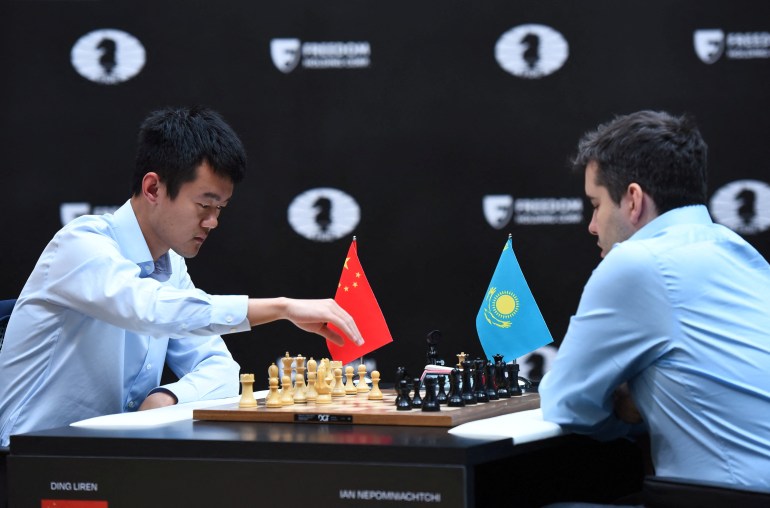 Ding Liren of China competes against Ian Nepomniachtchi of International Chess Federation
